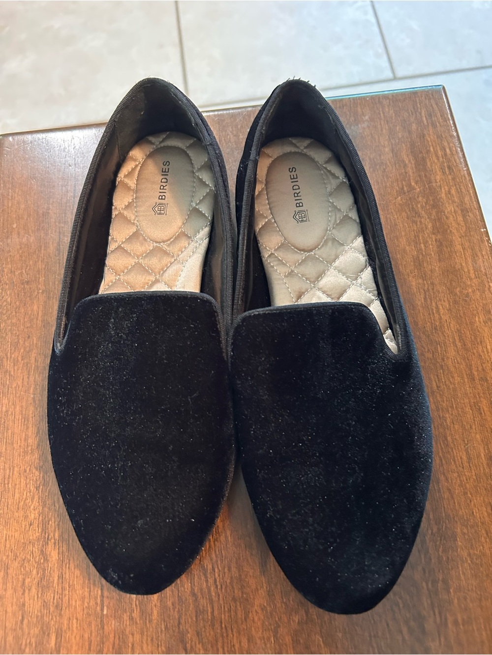 Birdies Black Velvet Quilted Insole Flats